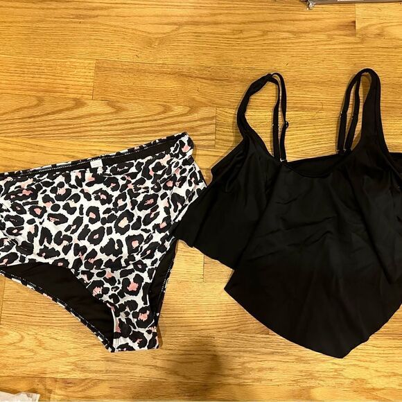 Large high waisted leopard bikini bottom 2 piece set - Picture 6 of 12
